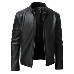 2025 Autumn Mens Fashion Leather Jacket Slim Fit Stand Collar Pu Jacket Male Anti-Wind Motorcycle Zipper Jackets Men Outerwear