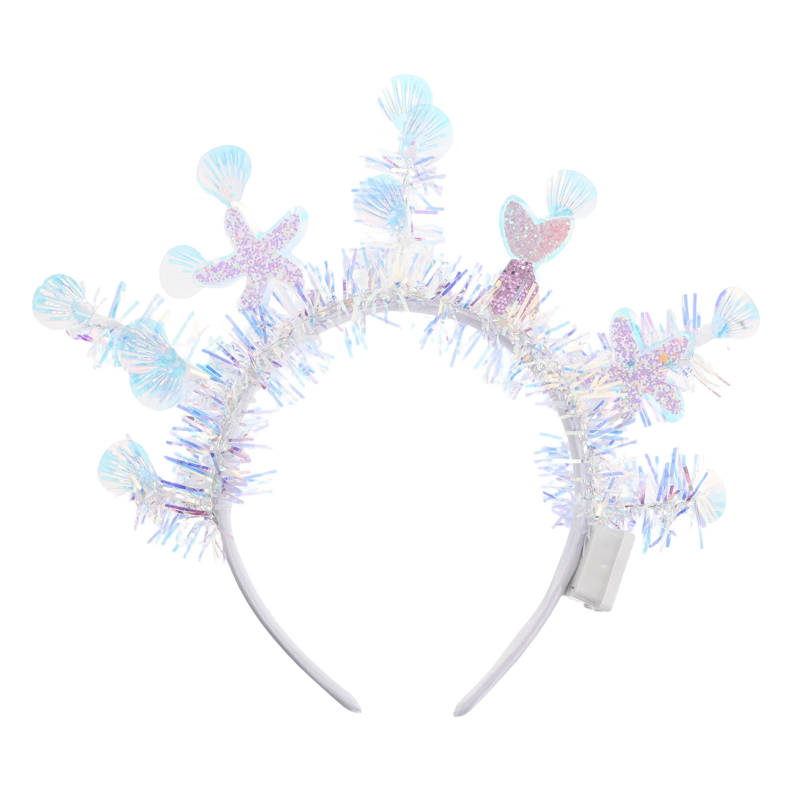 

Mermaid Headband Iridescent Seashell Tinsel Crown Foil Strips Hairband Party Dress Up Accessories Mermaid Hair Hoop