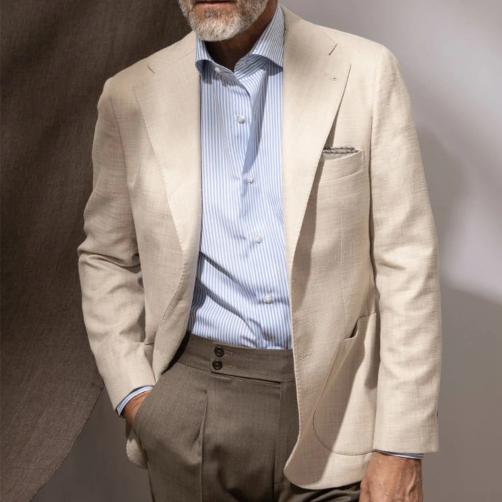 

Men Blazer Jacket Slim Fit Linen Single Breasted Casual Comfortable Elegant Business Suit Coat with Large Pockets Stylish Formal