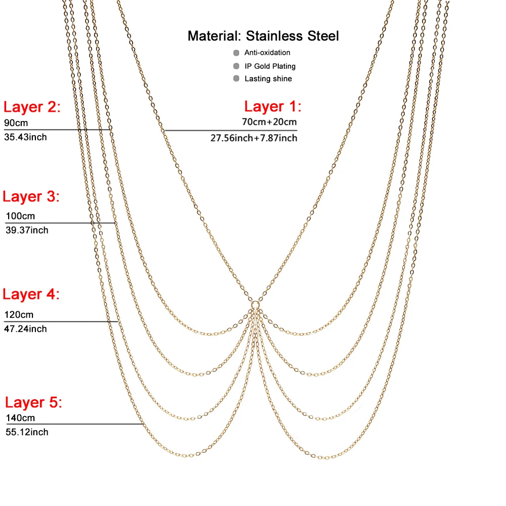 MinaMaMa, cadena de cintura con borlas de acero inoxidable de tamaño libre para mujer, cadena para el vientre de Bikini multicapa para playa Sexy, joyería para el cuerpo