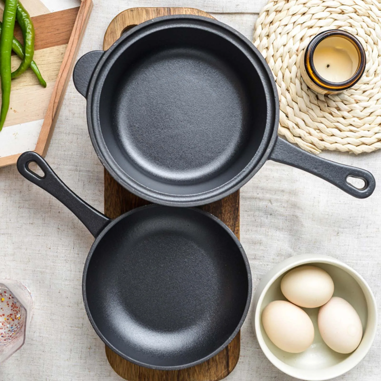 1 Set Cast Iron Pots Non-stick Pan Dual-Purpose Cast Iron Saucepan Home Kitchen Tools Breakfast Cooking Frying Pan