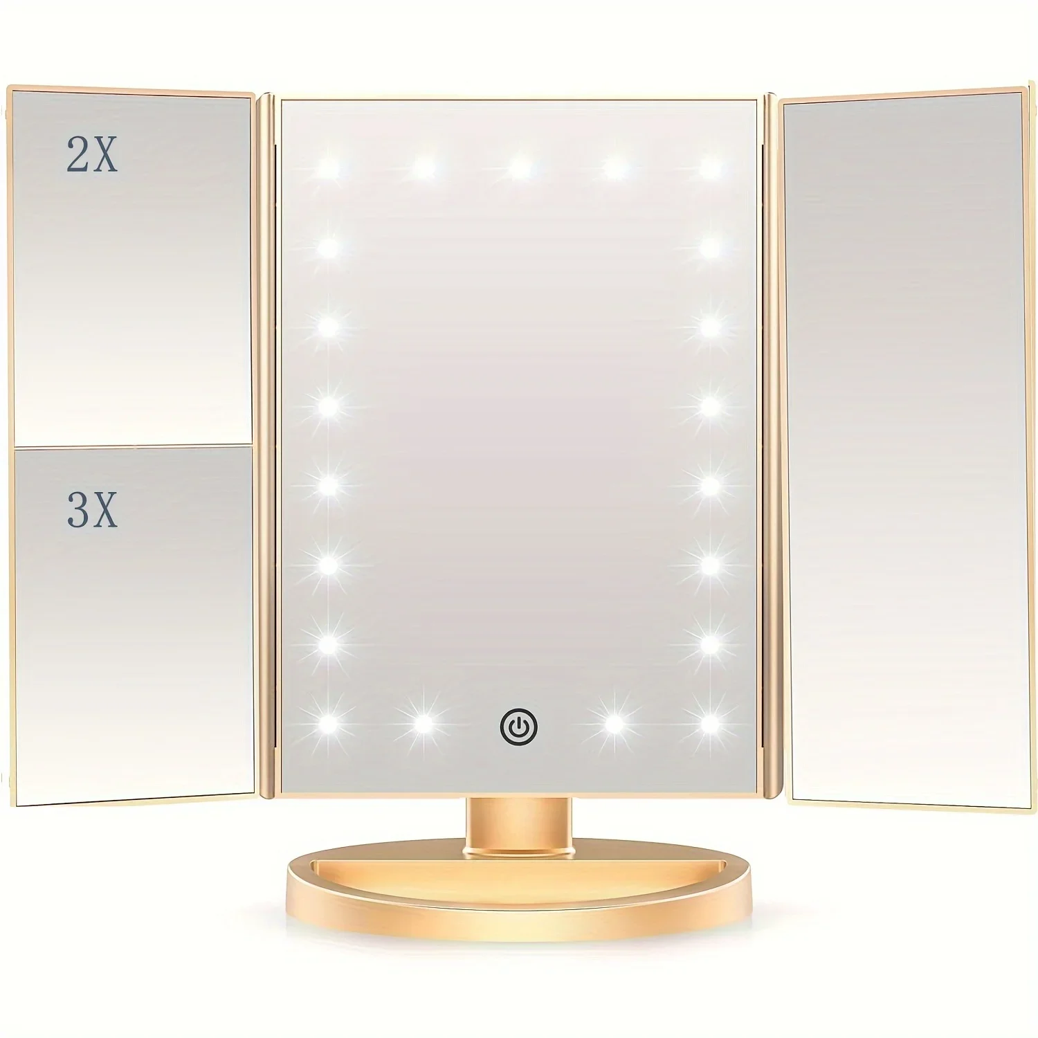 

Perfect LED Trifold Makeup Mirror with Lights for Women: 10X Magnification, 180° Rotating Design, Portable Control - Ideal Gift