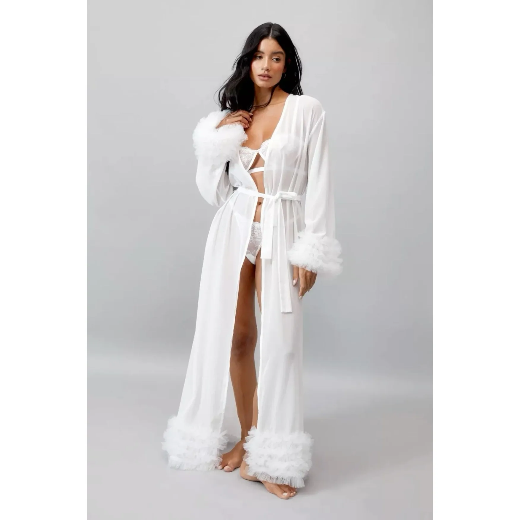 Tulle Bridal Dress Ruffles Chiffon Prom Gown Long Sleeves Maternity PhotoShoot Customized Women Boudoir Sleepwear Nightwear
