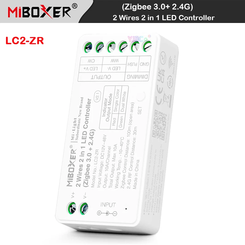 Miboxer Zigbee 3.0 2 in 1 CCT 2 Wires COB led Strips Light dimmer Tuya 2.4G Single color Dual white LED Strip Controller 12V 24V