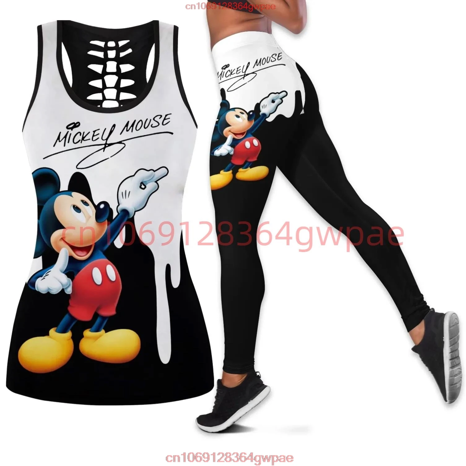 TureMouse-Ensemble haut et leggings de yoga pour femme, précieux, découpé, fitness, survêtement, Disney, creux, été