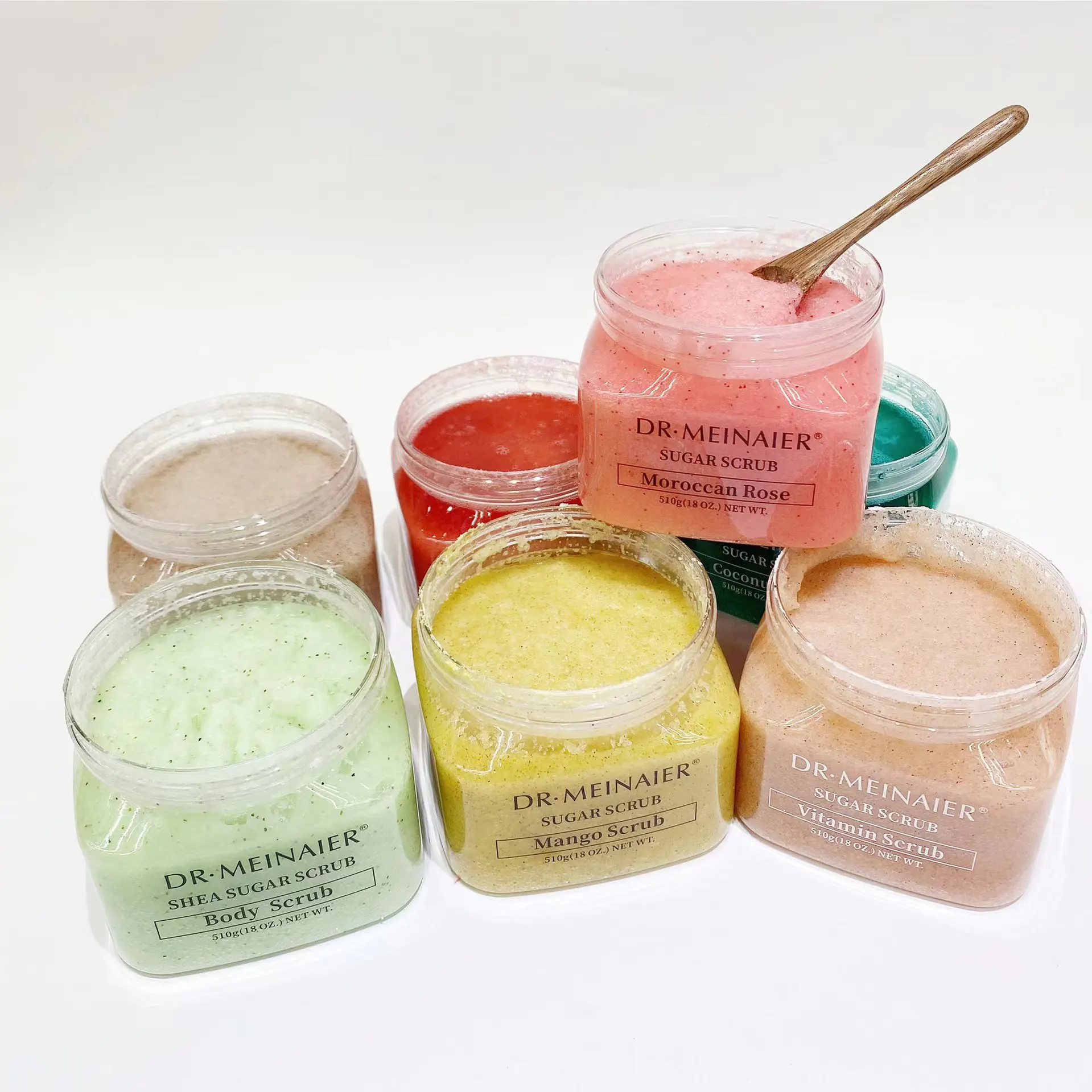 Sherbet Bodyscrub Skin Care Exfoliating Whitening อินทรีย์พีชผลไม้เกลือ Shea Sugar Body Scrub OEM ฉลากส่วนตัวธรรมชาติ