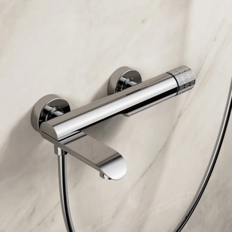 حوض الاستحمام دش مجموعة الساخنة والباردة رمادي الحمام دش صنبور الكروم الحمام طوي دش صنبور مجموعة مع شريط منزلق النحاس #4