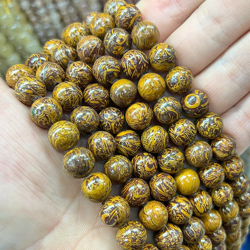 Natural Golden Silkwood Stone Handmade Beads For jewelry sets DIY Retro Accessories Decorative beads 15\