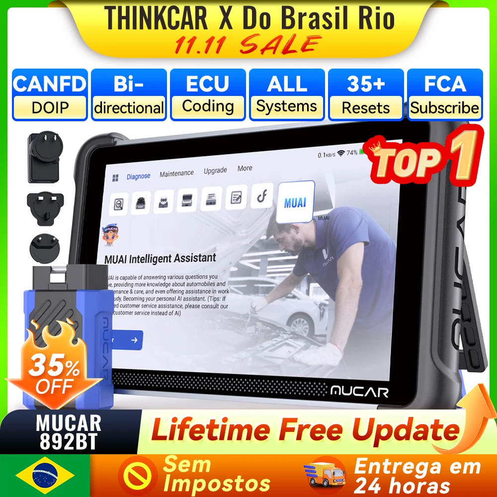 MUCAR 892BT ECU Codificação Bidirecional Vida Atualização Gratuita Ferramenta Profissional de Diagnóstico de Carro CANFD DOIP 34 Redefine Sistemas Completos Diagnostica Obd2 Scanner