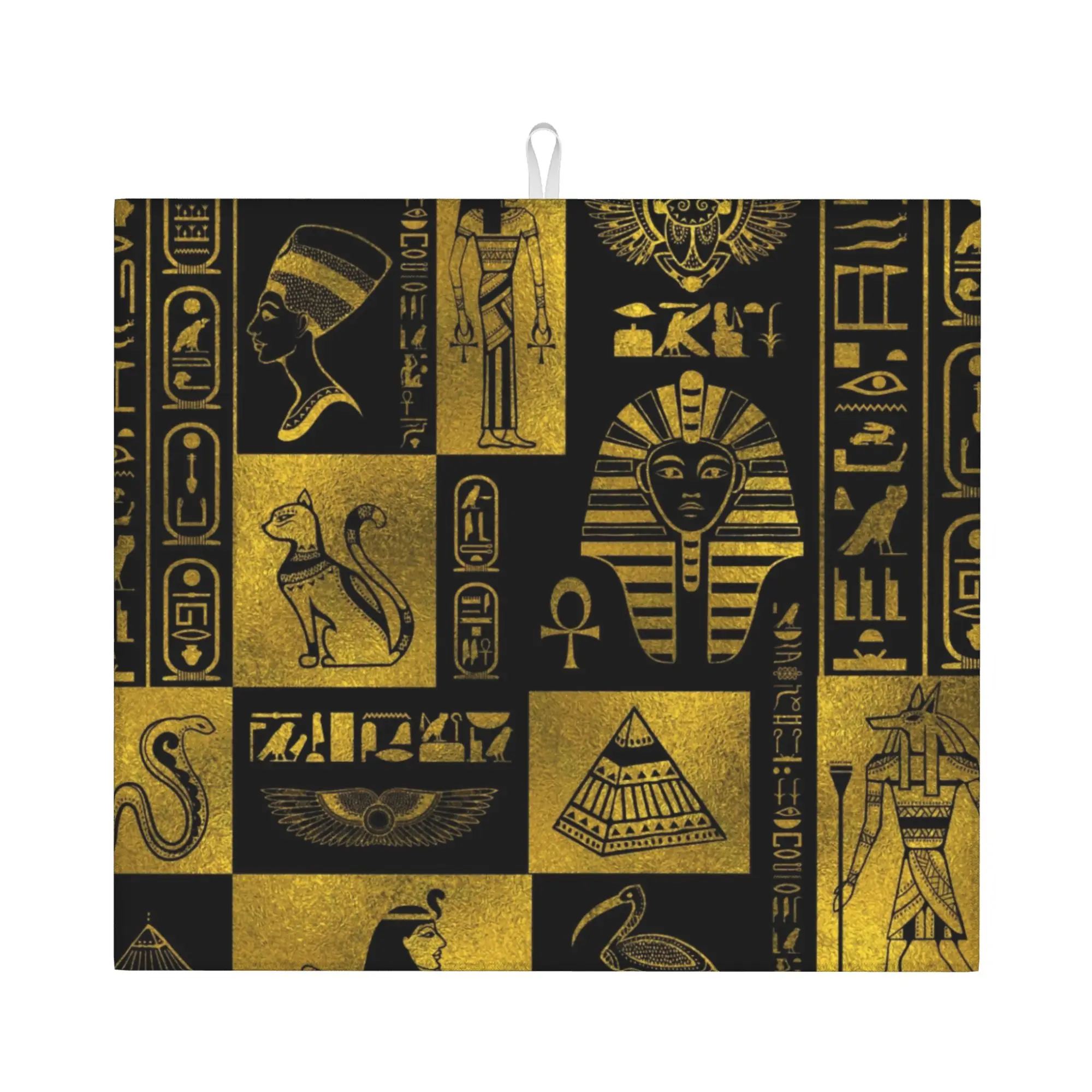Egyptian Gold Hieroglyphs And Symbols Drying Mat For Kitchen Waterproof Non‑Slip Oil Proof Reusable Countertop Protector Mat
