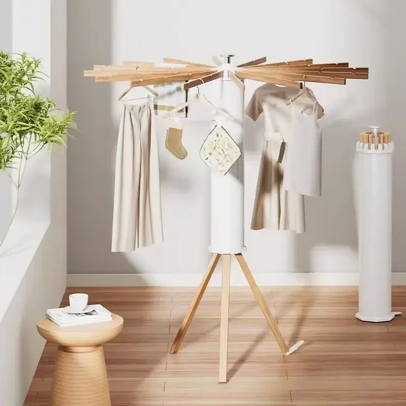 

Folding Clothes Drying Rack Floor Standing Swivel Laundry Rack Tripod Clothes Drying Rack Bedroom Garment Rack for Balcony