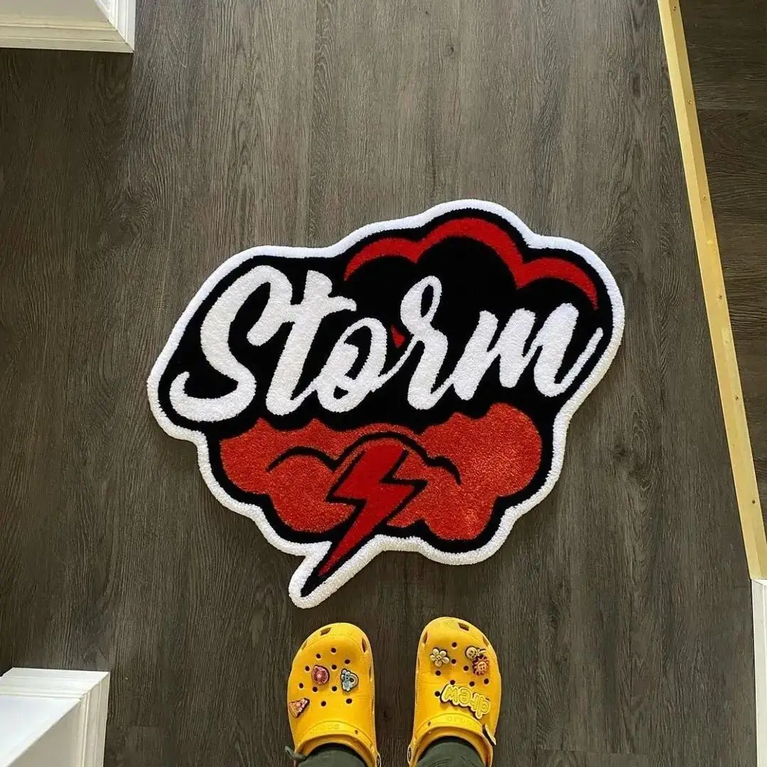 

Storm Red Thunderstorm Shape Rug Home Decor Custom Digital Printing Process Simple Housewarming Gift Non-slip Decoration Carpet