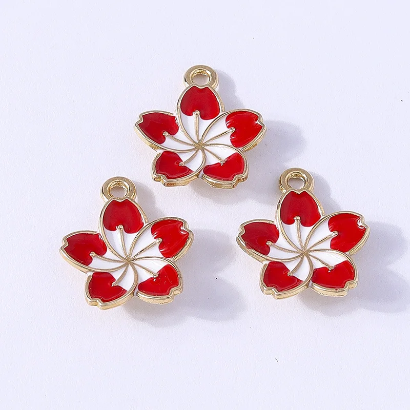 10 Stück 13 x 16 mm niedliche Emaille-Sakura-Blumen-Charms-Anhänger für die Herstellung von Halsketten, Ohrringen, Armbändern, Zubehör, DIY-Schmuckzubehör – Detail 4