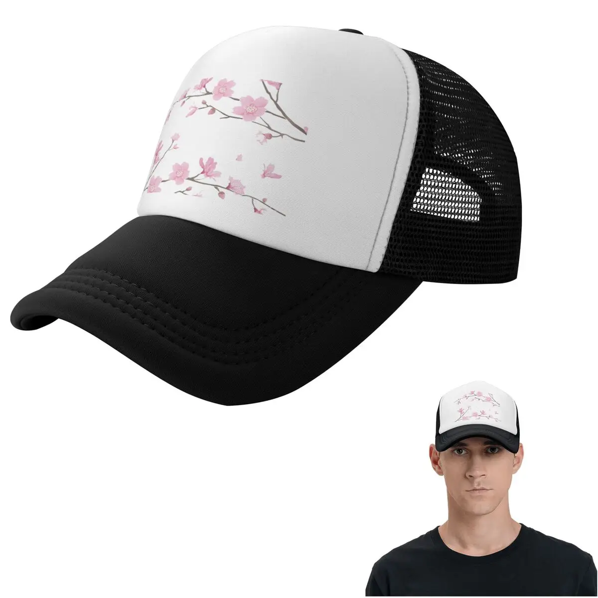 Cherry Blossom Flower Plant - Transparent Background Cap Casual Mesh Baseball Caps Adjustable Hat Hip Hop Summer
