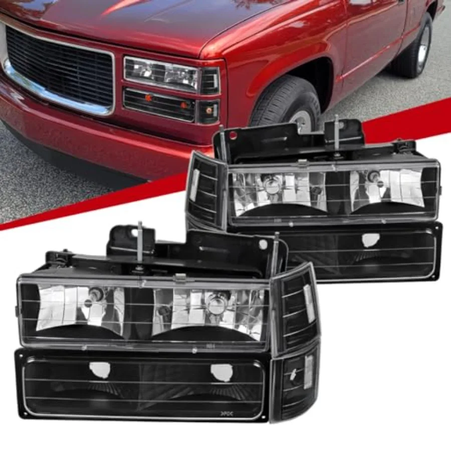 

Черные фары с угловыми фонарями в бампере для GMC C10 C/K Suburban Sierra Yukon 94-99 годов выпуска, прочный пластик, идеальная совместимость