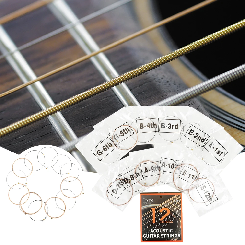 12-String Guitar Strings Phosphor Bronze Guitar Strings with PU Coating Folk Guitar Strings Light Great Bright for Guitar