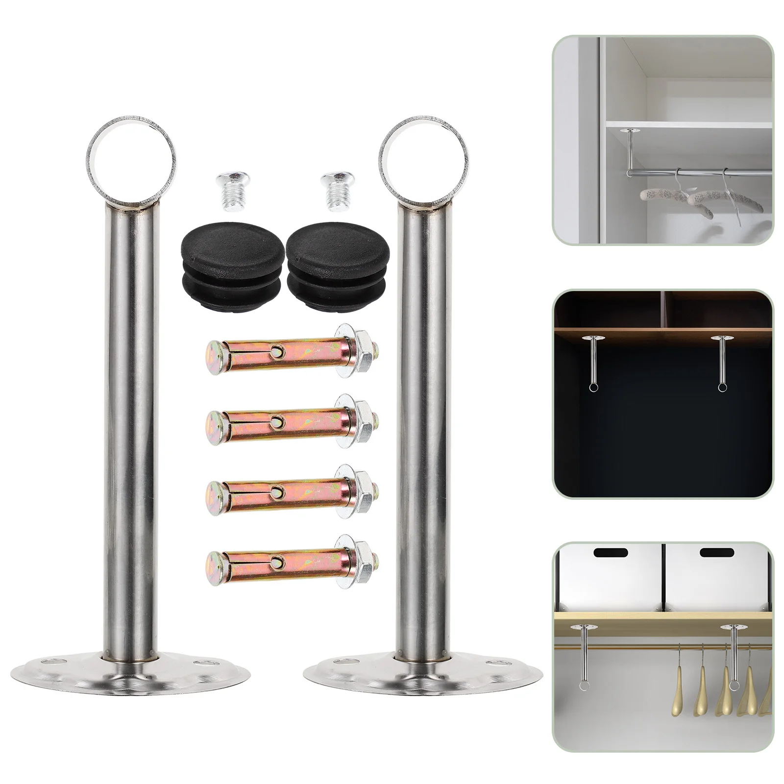 

1Set Closet Rod Support Clothes Hanging Rod Holder Rust-Resistant Thicker Stable Hidden Buckles Elegant Silver Color Universal