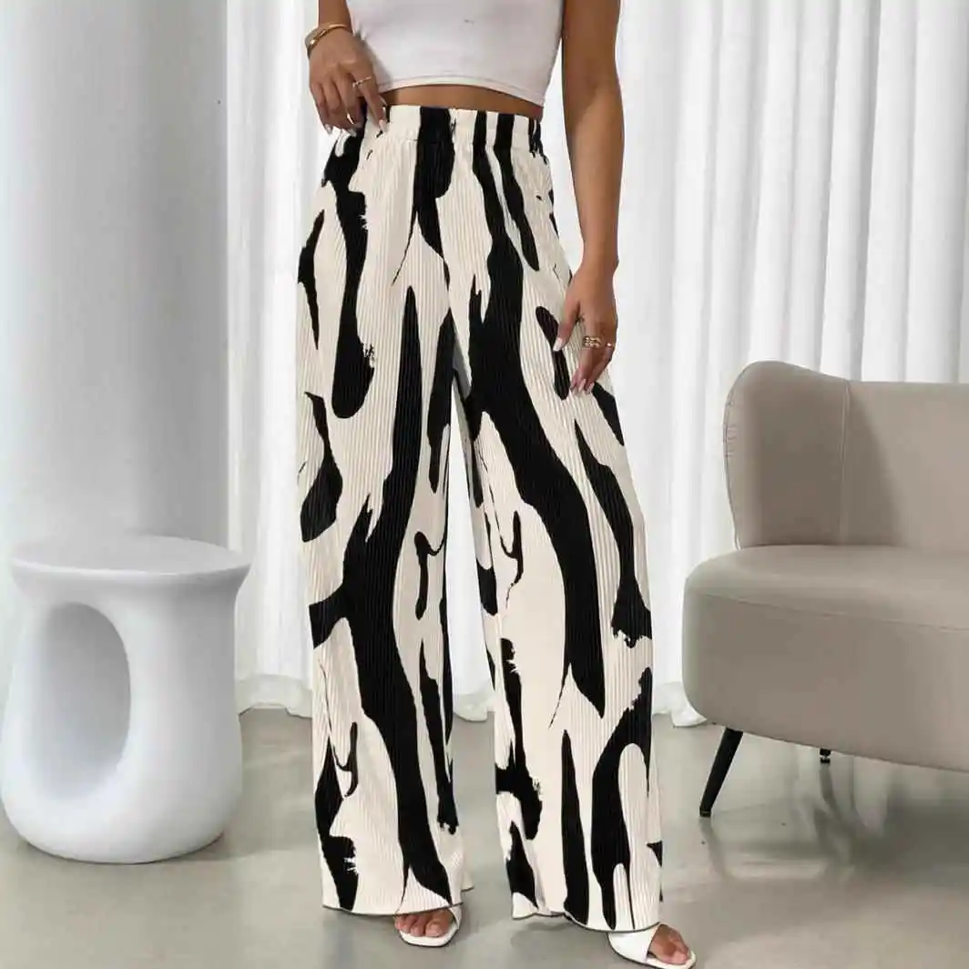 

Женские брюки с высокой талией и принтом зебры, плиссированные, тонкие, повседневные, прямые, из полиэстера