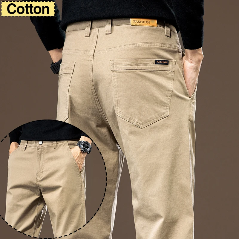 

97% Cotton Elastic Men's Trousers Comfort Fit Straight Fashion Khaki Business Work Casual Trousers Spring Autumn Male Clothing