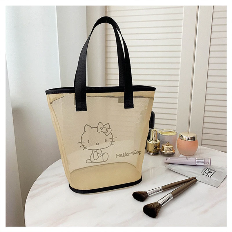 Lovely Hello Kitty Makeup Bag Kawaii Sanrio Anime Portable Pvc Mesh Transparent Tote Bag Cute Cartoon Travel Toiletry Bag Gifts