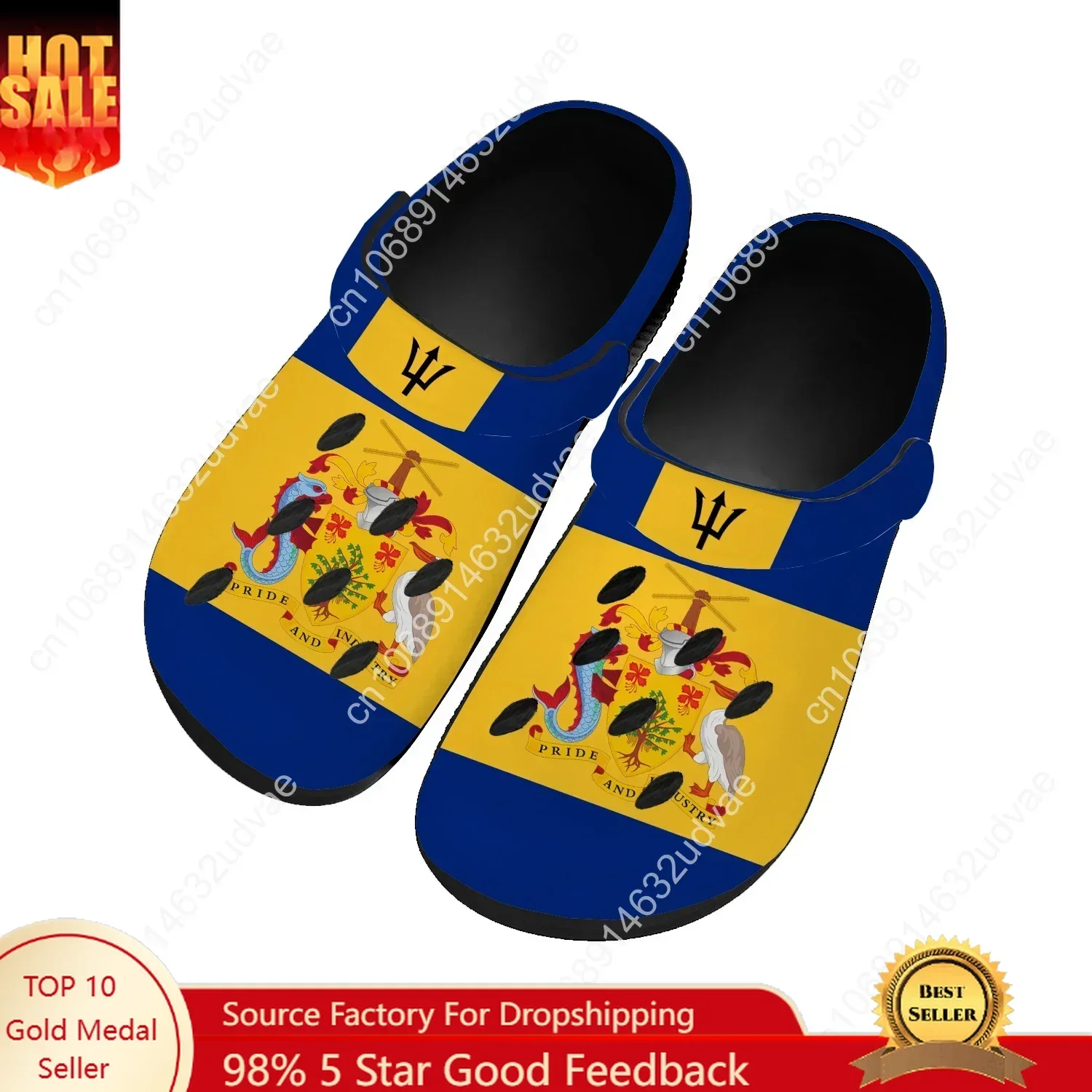 

Barbados National Flag Water Shoes Men Women Comfortable Home Garden Clogs Custom Sandals Beach Breathable Hole Slippers