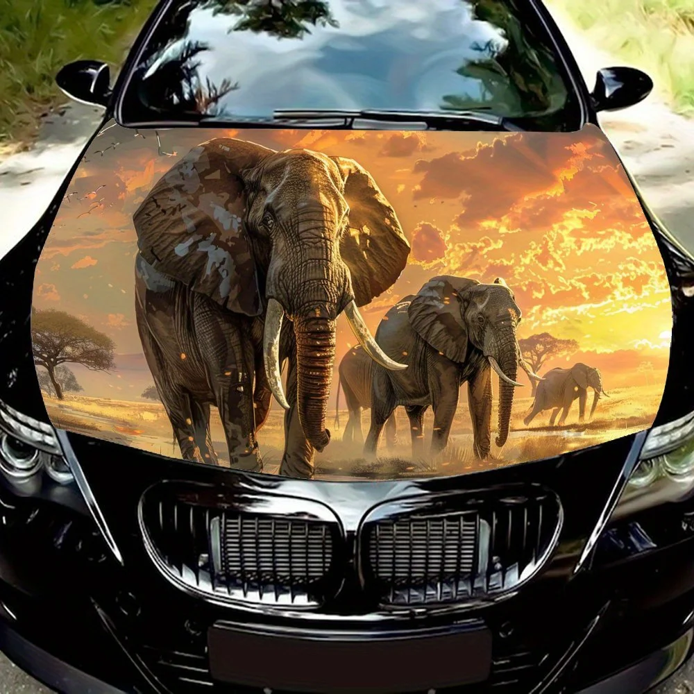 

Fiery Clouds, Elephant PVC Engine Hood Stickers Suitable for Cars and SUVs Durable, Stylish Automotive Accessories That Are Easy