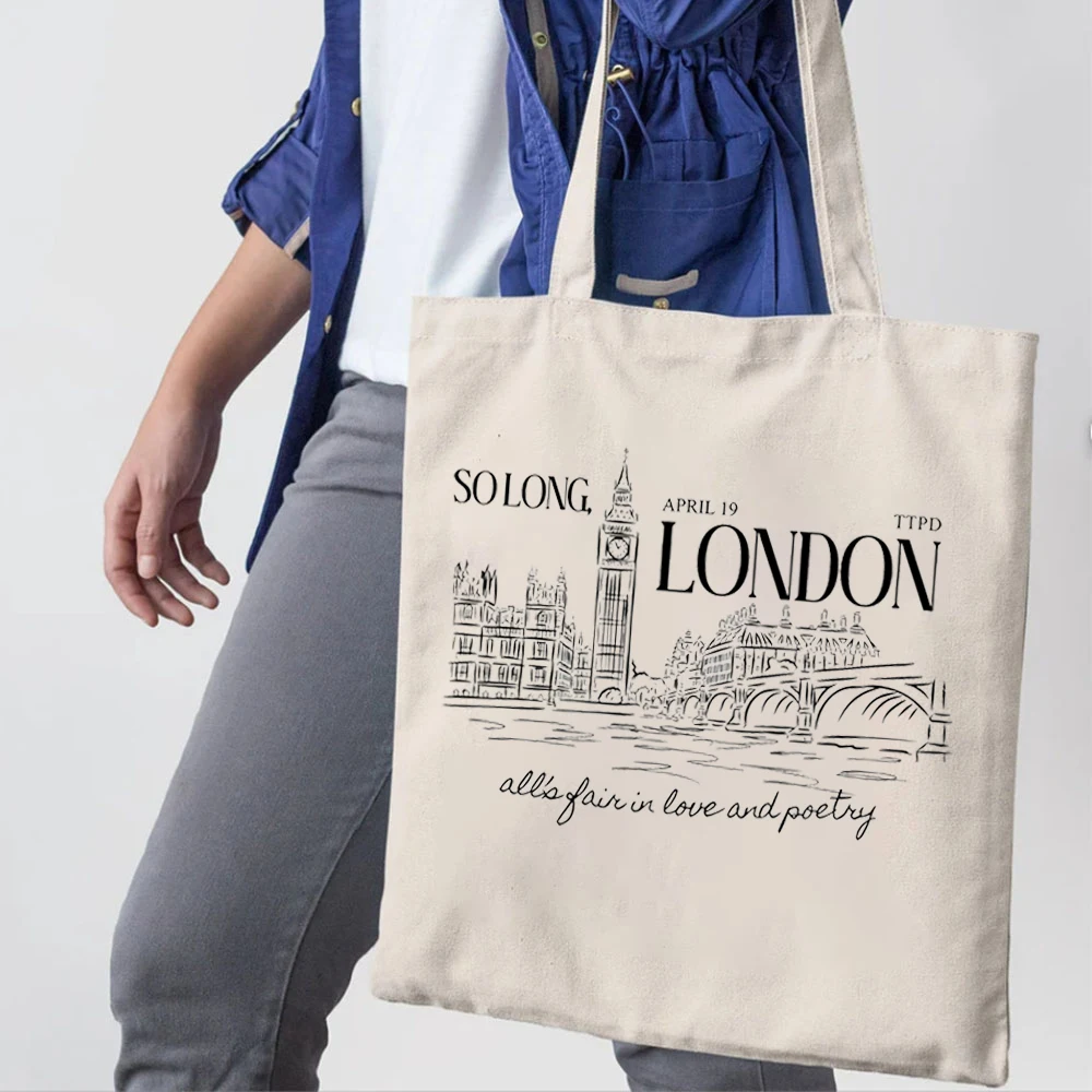 So Long London Music Lover Album TTPD Womens Handbags Large Capacity Canvas Tote Bag for Swiftie Fans Reusable Handbag Practical