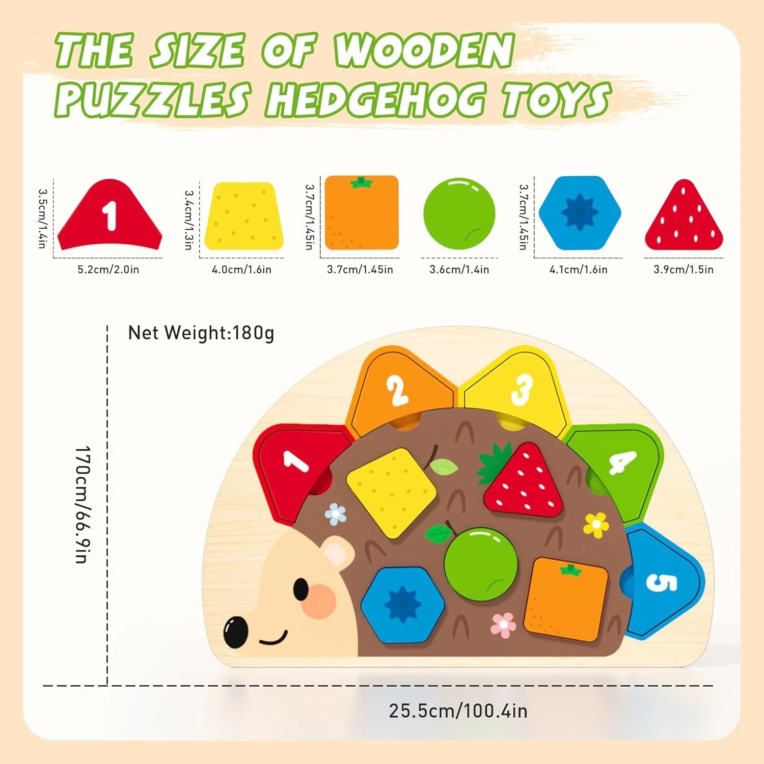 11Pcs Wooden Hedgehog & Dinosaur Peg Toy, Montessori shape color sorting puzzle, educational toy for toddlers aged 1-3 years old