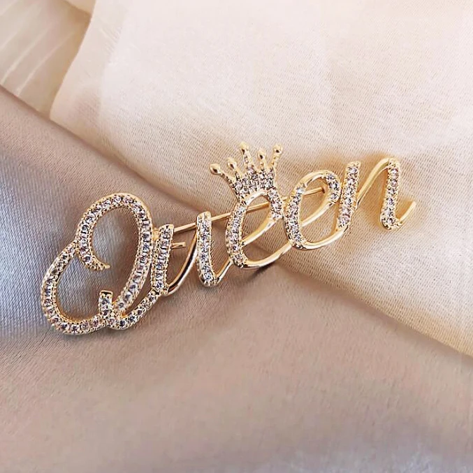 Fashion accessories diamond crown English letter Pin