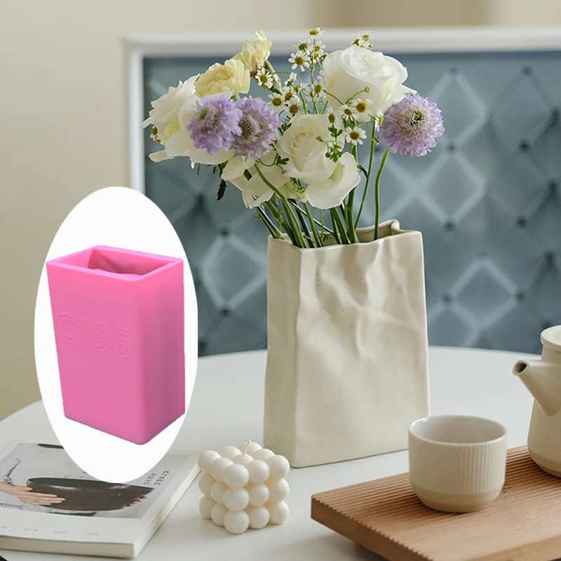 DIY Gypsum Paper Bag Vase Flowerpot Silicone Molds for Plaster Cement Concrete Planter pen holder Mould Home Decor Handmade Gift