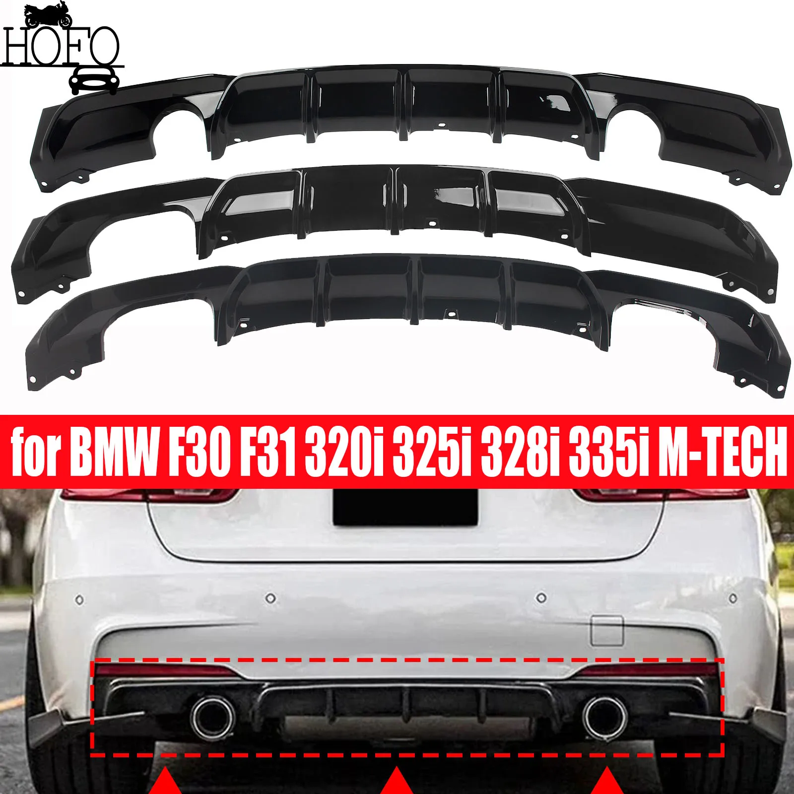 

for BMW F30 F31 320i 325i 328i 335i M-TECH M-SPORT 2012-2018 Only Rear Diffuser Front Lip Trunk Spoiler Gloss Black