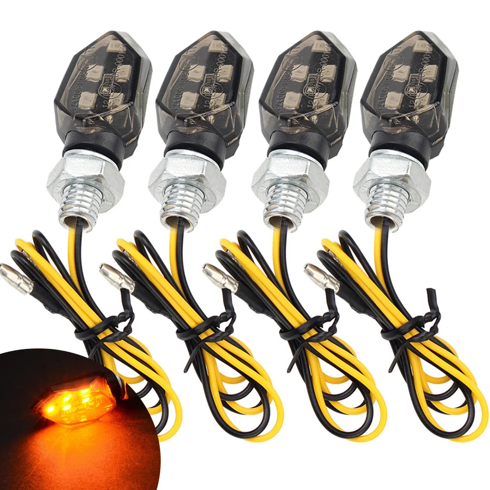 Image of 2/4 Stück Mini Motorrad Rauchglas Blinker 5LED 12V Bernsteinfarbene Blinkleuchte Zweiadrig für Kawasaki Honda BMW KTM