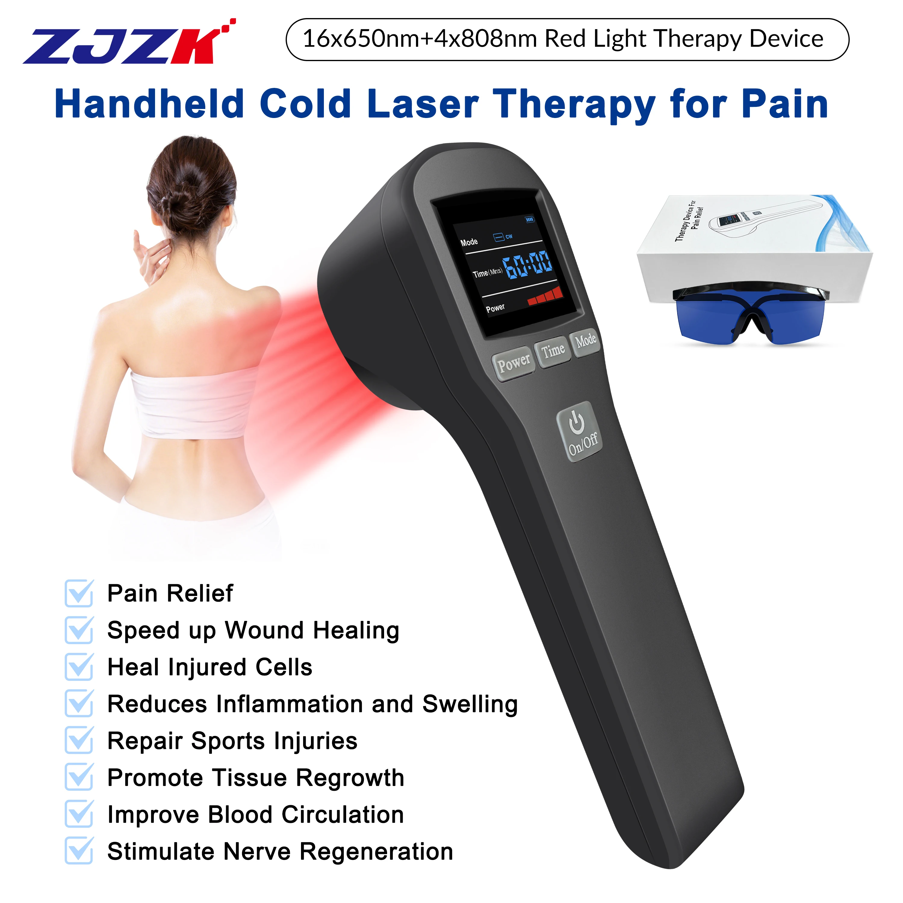 

ZJZK Portable Body Pain Relief Device for Human and Pets 880mW Class IV Cold Laser Physical Therapy Hand Back Shoulder Pain