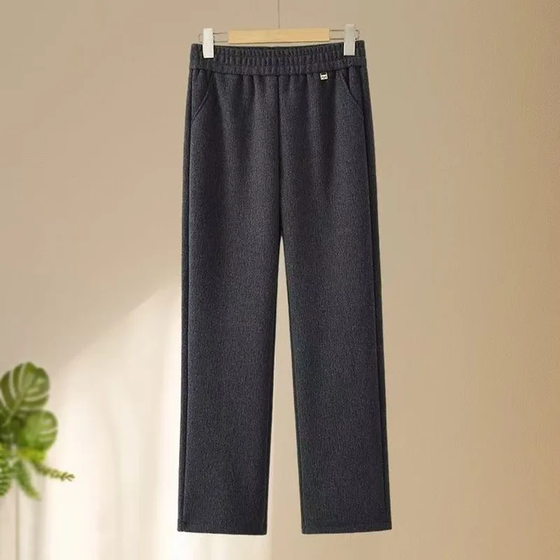2026 Mom Middle-aged Elderly People's Flip Wool Pants Spring Autumn Thickened Casual Trousers Wide-leg Pants