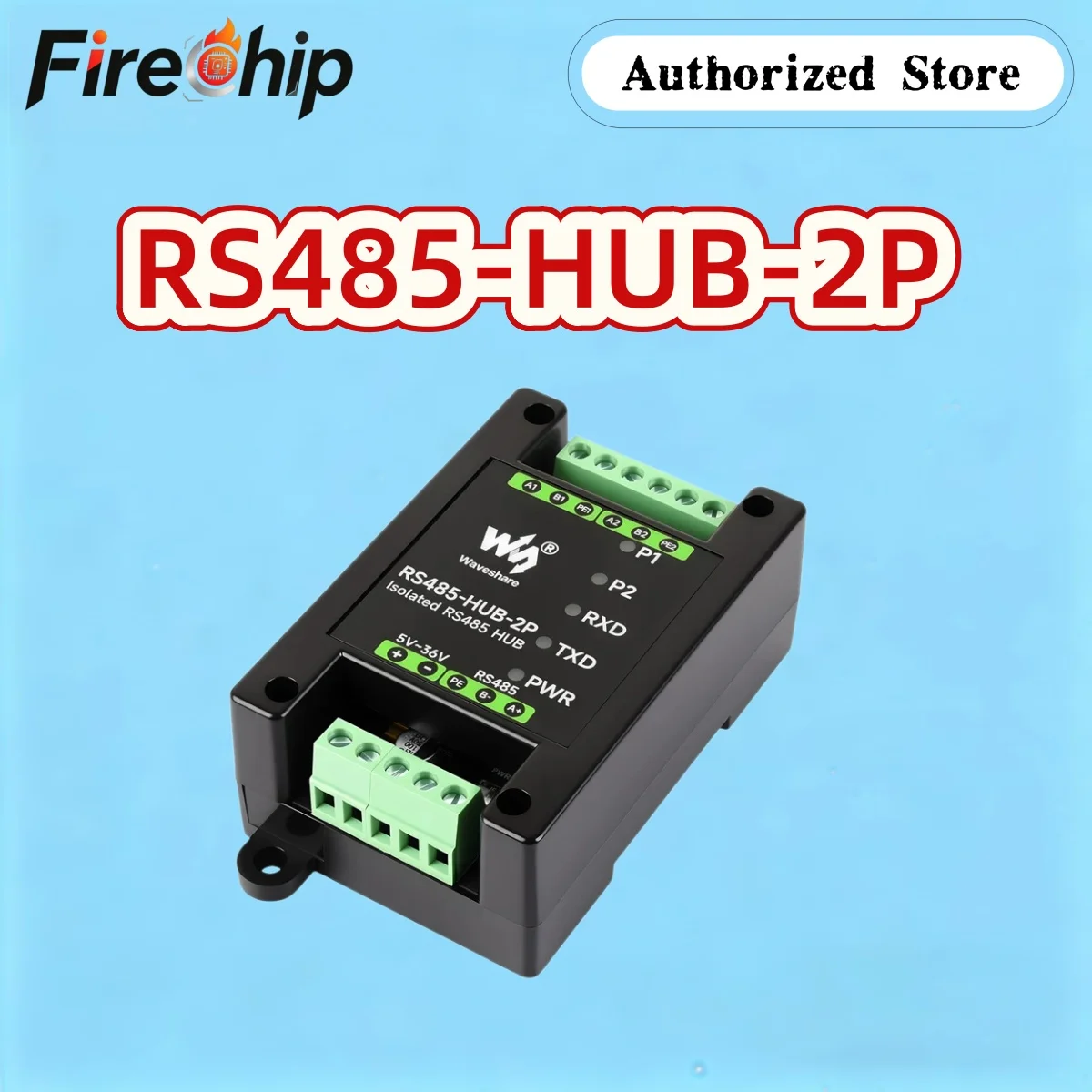 FireChip Waveshare Industrial-grade Isolated 2-Ch RS485 Hub, Wide Baud Rate Range, Expands 2-ch RS485 Sub Ports