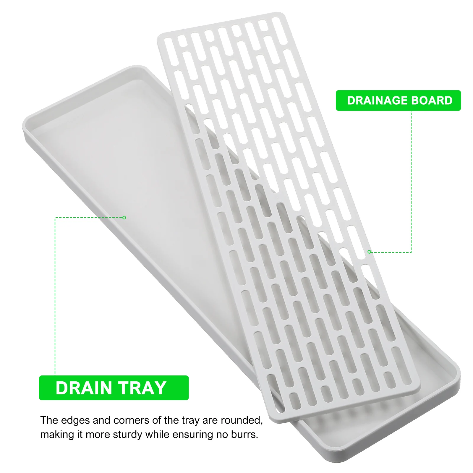 

2pcs Tray Drainer Mat Dish Drainage Board 38x10.5x2cm Kitchen Rack Tea Counter Mats Drying Pad Storage Organizer