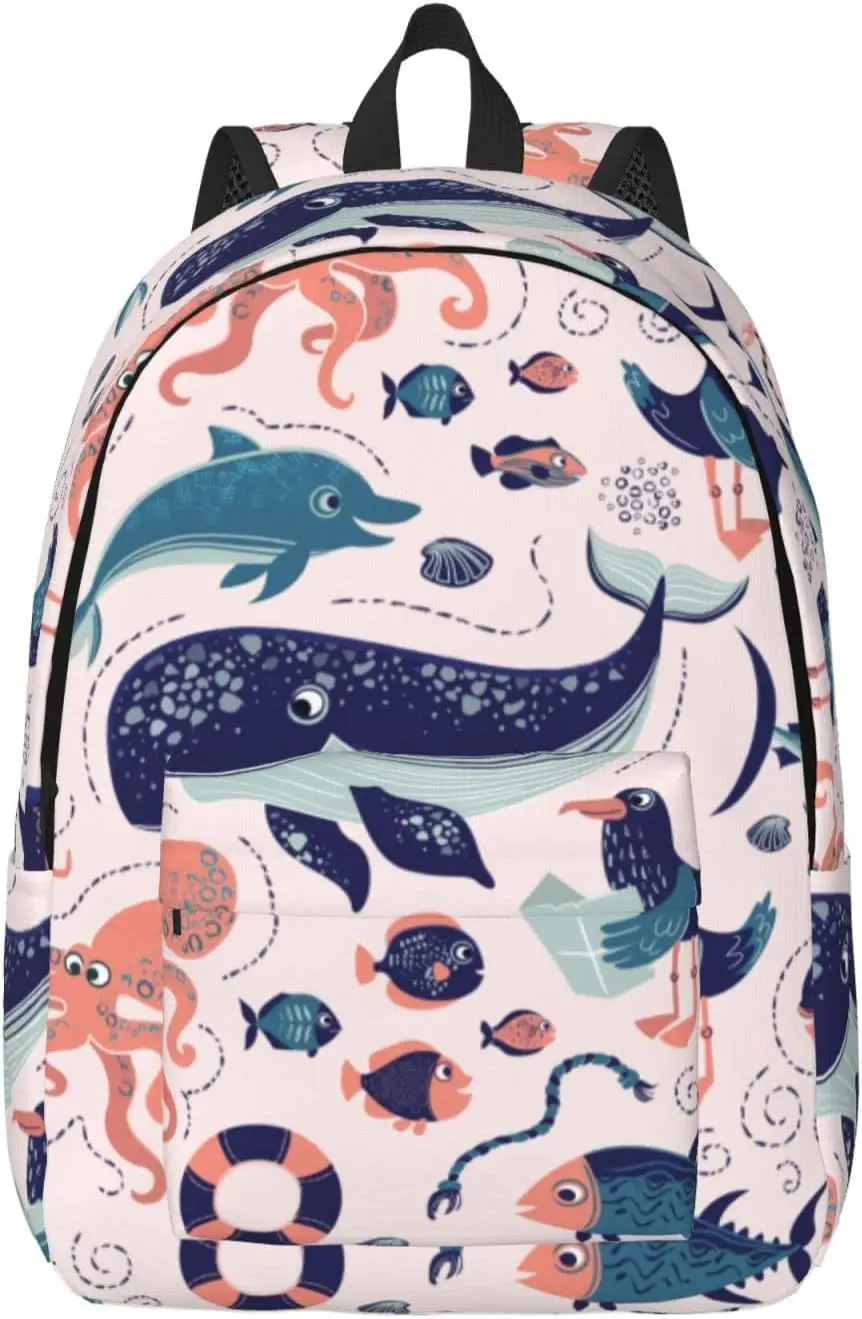 

Повседневный Легкий рюкзак для ноутбука с мультяшными морскими существами, Мужская и Женская дорожная сумка, уличный холщовый рюкзак