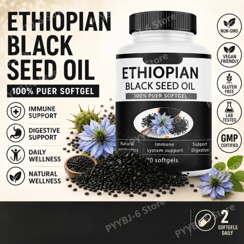 

Ethiopian Black Seed Oil Softgels 60 Count 100% Natural Gluten Free Non GMO Antioxidant Immune Digestive Daily Health Supplement