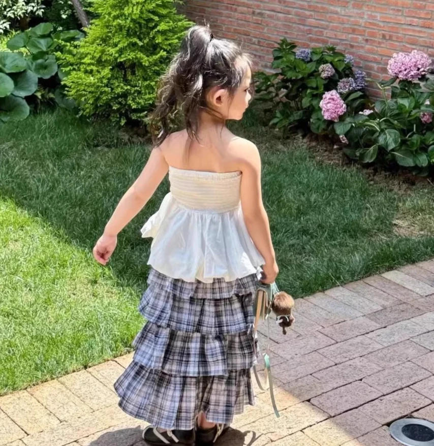 

Korean Girls T-shirt 2026 Spring Summer New Girl White One Shoulder Strapless Sweet Lotus Leaf Edge Top