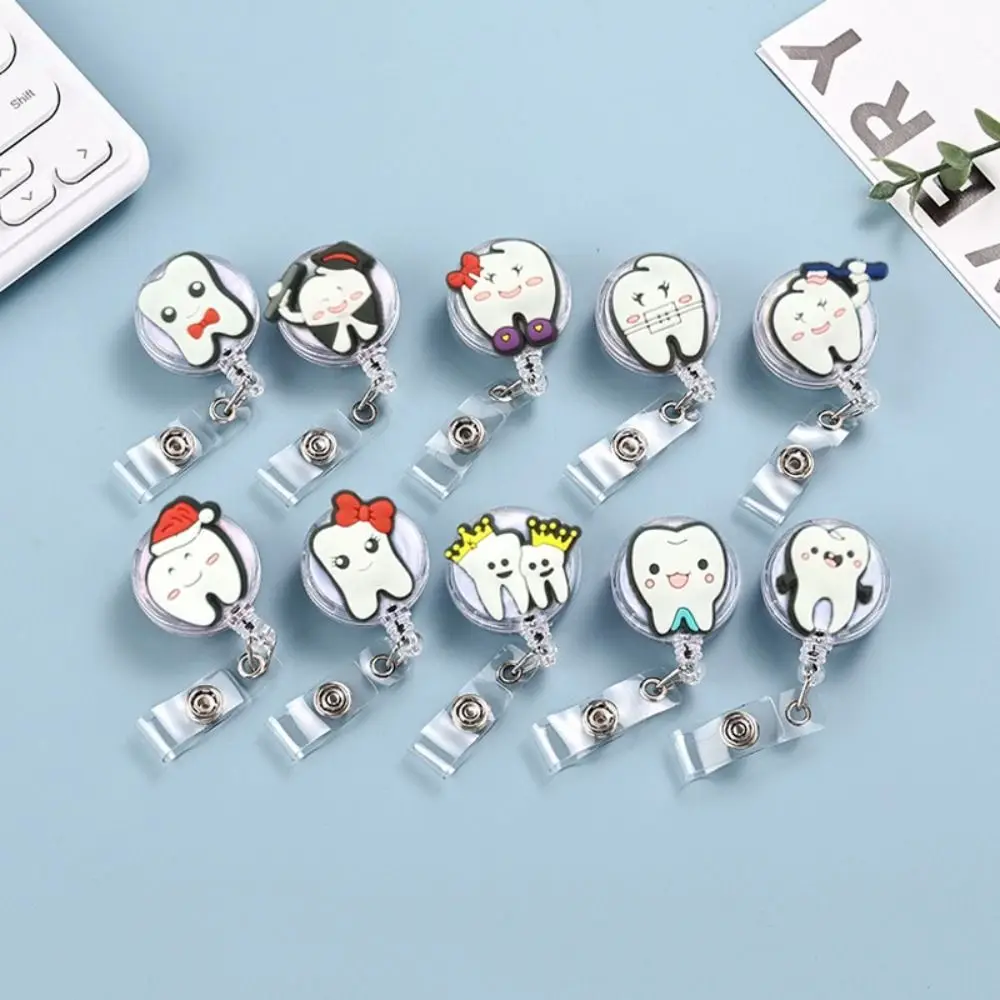 

Hospital Use Dentist Teeth Badge Holder Work Card Teeth Shape Retractable Badge Reel Cute Cartoon ID Card Holder Girl Boy