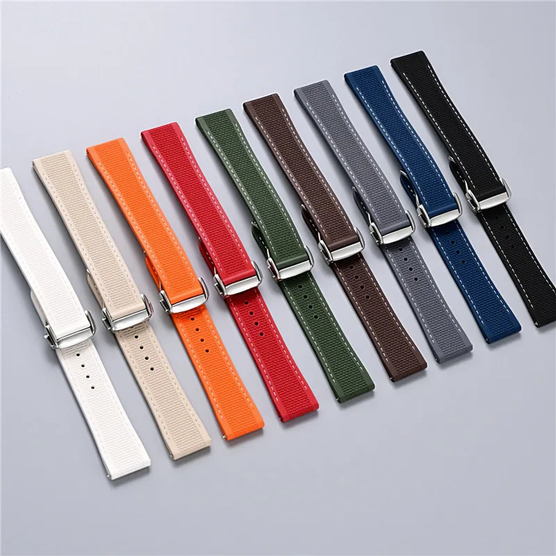 FKM Folding Buckle Strap 20mm 21mm 22mm Quick Release Fluoro Rubber Diving Sport Watch Bracelet Band for Omega Seamaster 150 300