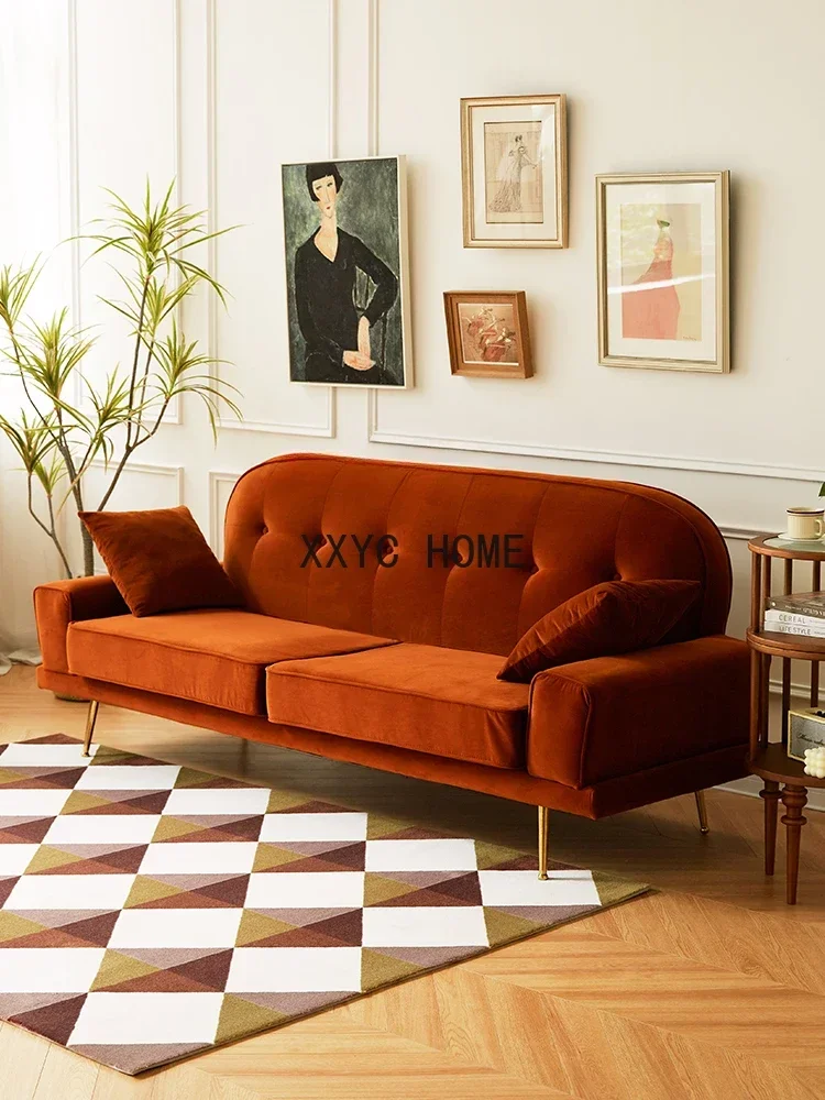 

Velvet Cloth Art Sofa Small Apartment Furniture American Simple Pull Point Three-Seat Sofa