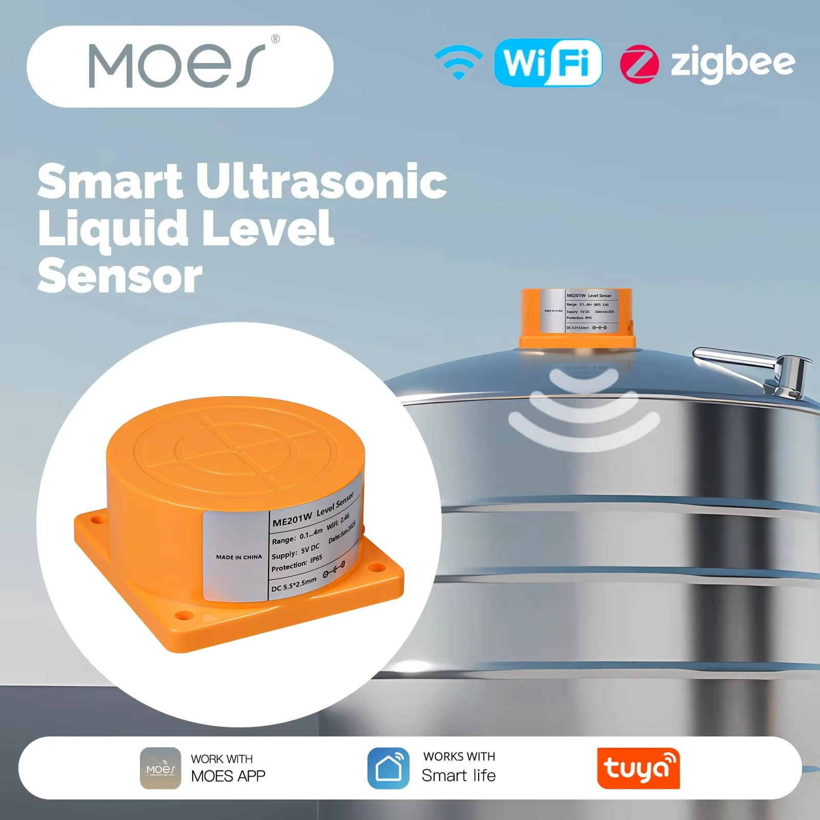 

Ультразвуковой датчик уровня жидкости WiFi Zigbee Smart Life MOES Tuya для мониторинга водонапорных баков с оповещением в реальном времени и управлением через приложение