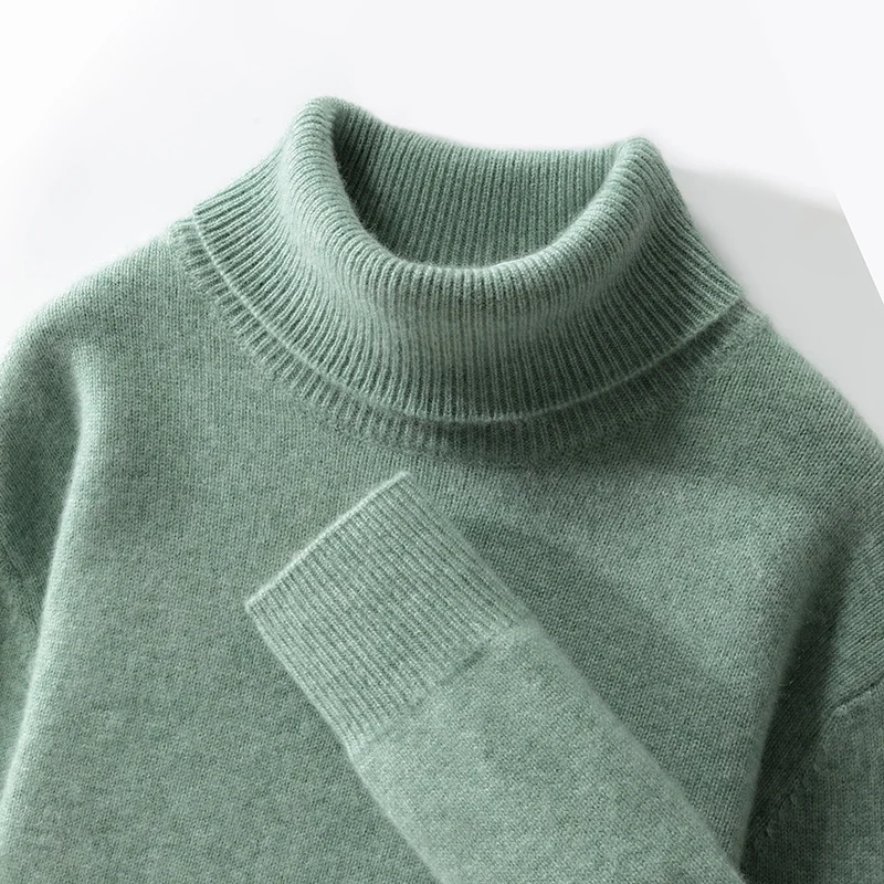 Autumn And Winter Men's 100% Wool Loose Sweater High Neck Solid Color Casual Plus Size Knitted Bottoming Shirt