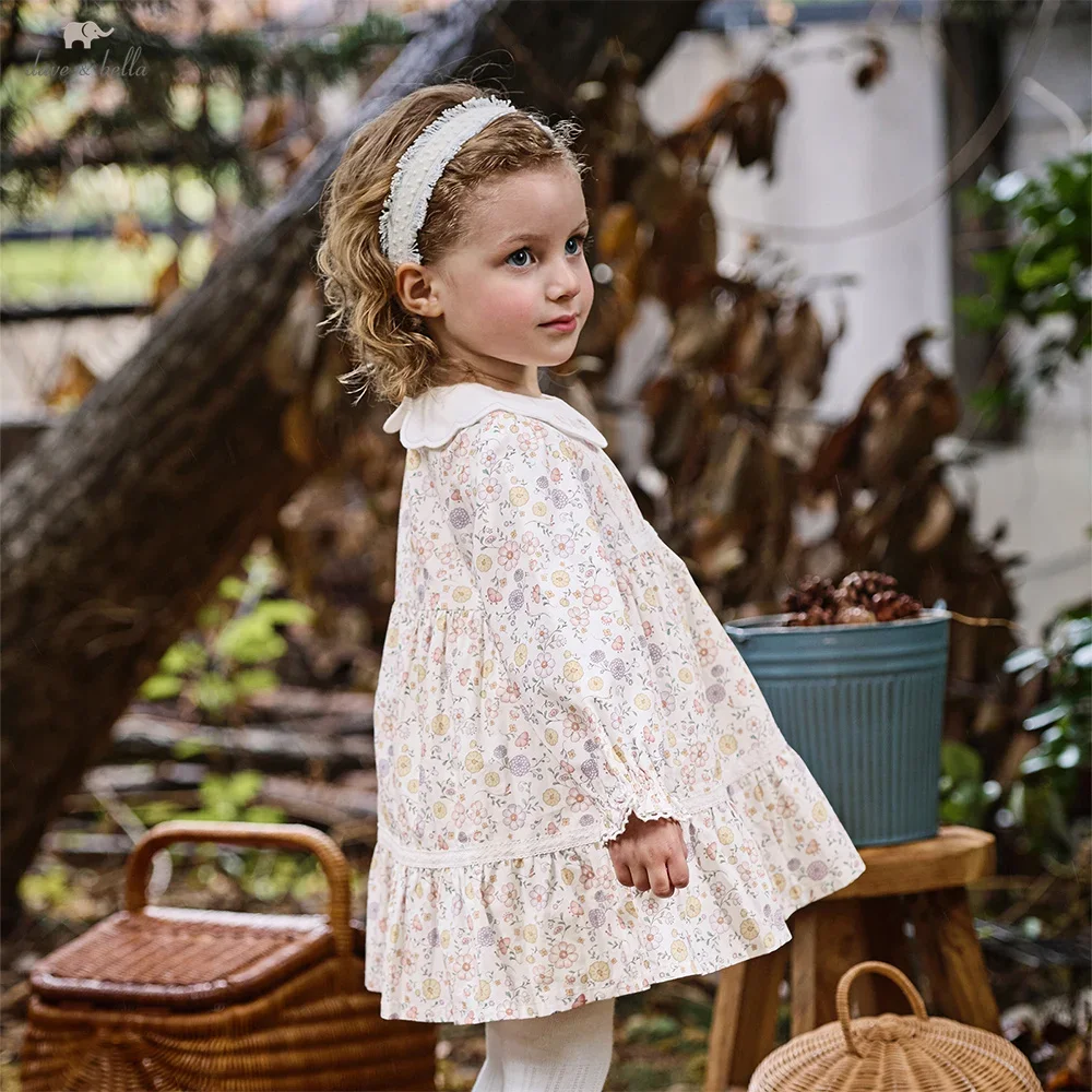 Dave Bella Girls Baby Princess Dress Summer Gentle Cute Elegant Fashion Casual Floral Print Cotton Party Dress Sweet DB3253304