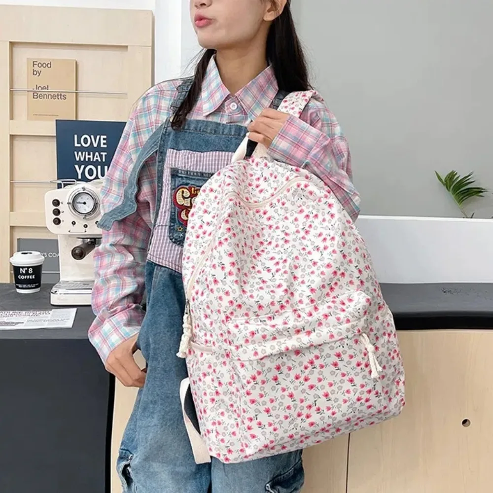 

Fashion Large Capacity Students Backpack Flower Printed Nylon School Bag Waterproof Women's Backpack Adults