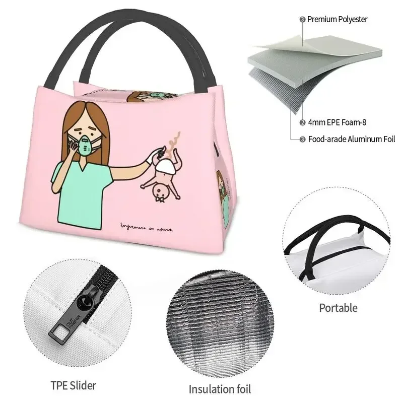 Enfermera En Apuros Doctor Nurse Medical Health Thermal Insulated Lunch Bag Resuable Lunch Container Multifunction Meal Food Box