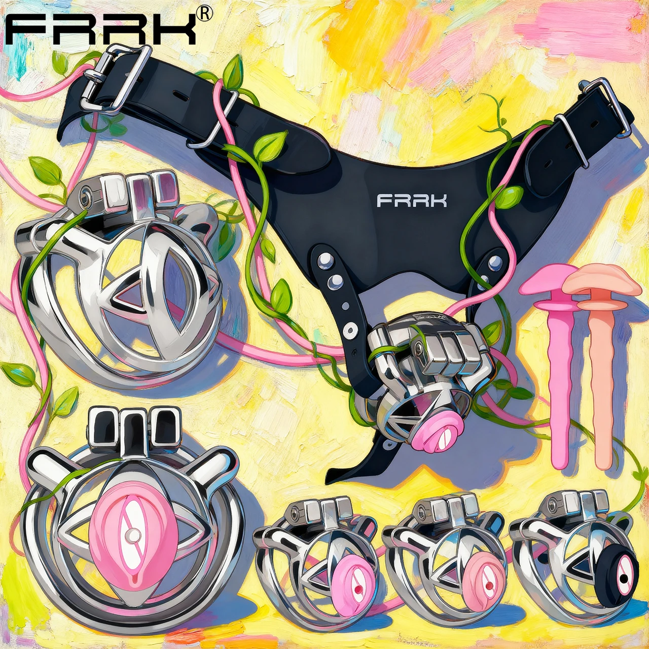 FRRK الفولاذ المقاوم للصدأ سيسيز صغيرة رجل العفة قفل البول قفص القضيب مع الشفرين الحقيقي البظر السيليكون الإحليل الجنس لعب الكبار #1