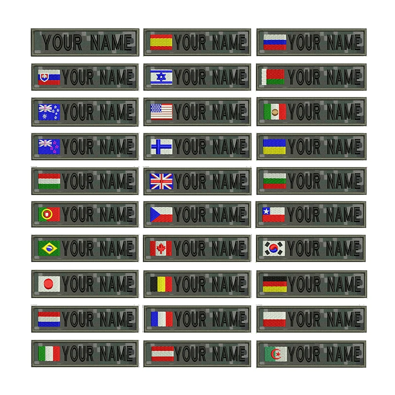 National Flag Embroidery Custom Name Patches Stripes Badges Sticker Iron On Sewing On Hook&Loop For Clothing Hat Backpack Collar