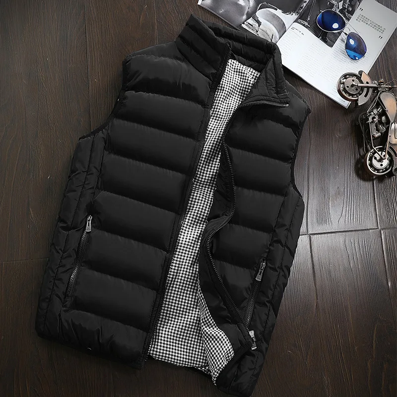 Abrigos de plumas lisos para hombre, cárdigan de manga larga con bolsillos empalmados y cuello levantado con cremallera, corte holgado, informal, ligero, elástico, otoño 2025
